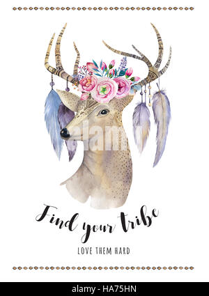 Aquarell von Hand gezeichnet deer.ethnic print in einheimischen westlichen amerik. Stockfoto