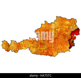 Burgenland-Flag auf Karte von Österreich mit administrative Abteilungen Stockfoto