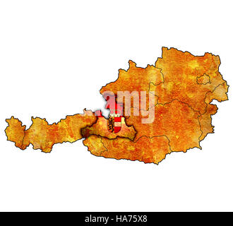 Salzburg Fahne auf Karte von Österreich mit administrative Abteilungen Stockfoto