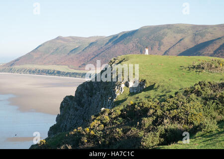 Rhosili, Rhossili, Rhossilli, Bucht, Llangenneth Langenneth, Strand, Worms Head, Wurm Gower Halbinsel, Swansea, Grafschaft Swansea, Wales, Stockfoto