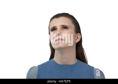 Traurige Frau nachschlagen Stockfoto