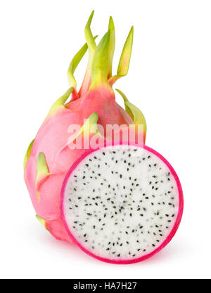 Isolierte Drachenfrucht. Schneiden Sie Drachen Obst (Pitaya) isoliert auf weißem Hintergrund mit Beschneidungspfad Stockfoto