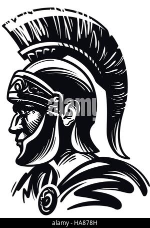 Spartanischer Krieger, Gladiator oder römischer Soldat. Vektor-illustration Stock Vektor