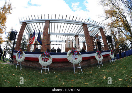 Eine Veranstaltung im Gettysburg National Park 2013 markiert einen wichtigen Moment im Gedenken an die Geschichte der USA, die sich mit der Schlacht von Gettysburg und ihren Auswirkungen auf die Geschichte und das Erbe des Bürgerkriegs befasst. Stockfoto