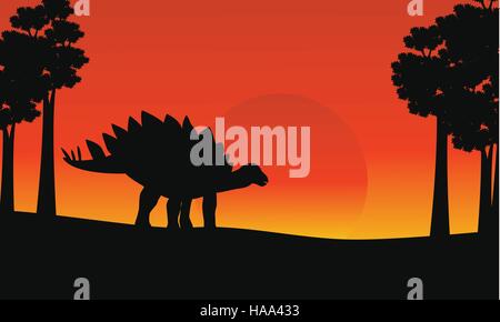 Bei Sonnenaufgang Dinosaurier Stegosaurus Landschaft Stock Vektor