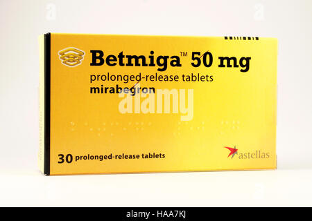 Betmiga Marke 50 mg Mirabegron Tabletten zur Behandlung der überaktiven Blase Bedingungen. Stockfoto