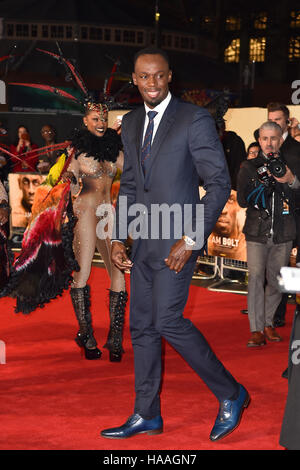 Usain Bolt, Teilnahme an der "Ich bin Bolt" Weltpremiere am Odeon Leicester Square, London. Stockfoto