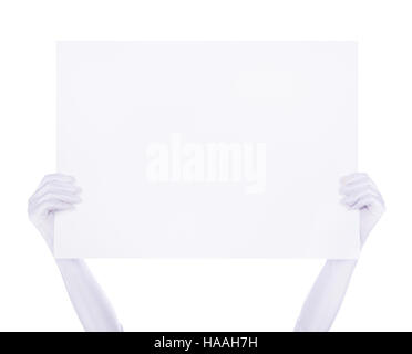 Hände mit großen Blankopapier Schild über den Kopf, Hintergrund für text Stockfoto
