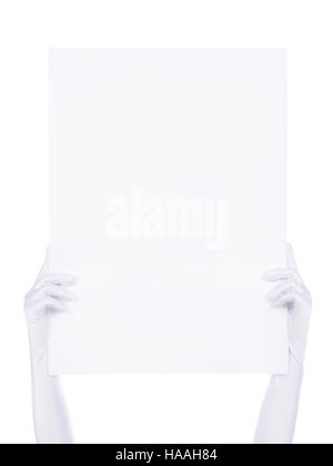Hände mit großen Blankopapier Schild über den Kopf, Hintergrund für text Stockfoto
