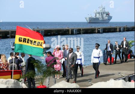 Prinz Harry kommt in Grenada Kreuzfahrthafen in Grenada, während der zweiten Etappe seiner karibischen Tour. Stockfoto