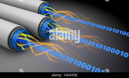 3D Abbildung von Binärdaten in Glasfaser-Kabel Stockfoto