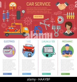 Autoservice und Roadside Assistance Infografiken Stock Vektor