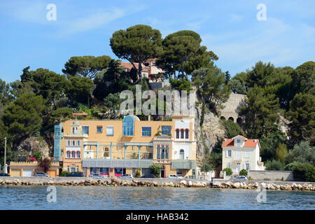 Die Waterfront oder Strandpromenade orientalisch anmutenden Villa oder Haus Capriciosa Tamaris La Seyne-sur-Mer Toulon Frankreich Stockfoto