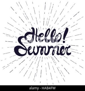 Hallo Sommer Plakat, Beschriftung mit konzeptioneller Hintergrund Stock Vektor