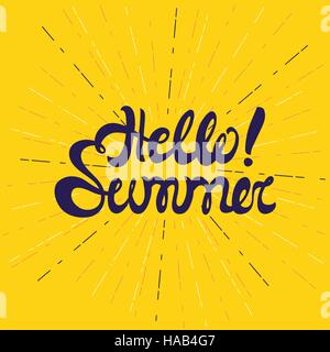 Hallo Sommer Plakat, Beschriftung mit konzeptioneller Hintergrund Stock Vektor