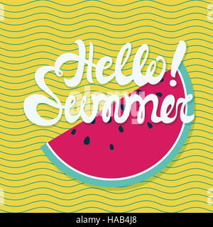 Hallo Sommer Plakat, Beschriftung mit konzeptioneller Hintergrund Stock Vektor
