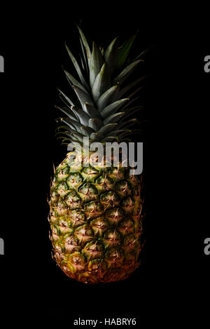 Frische ganze Ananas auf schwarzem Hintergrund Stockfoto