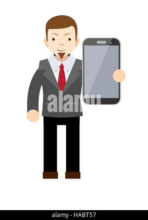 Geschäftsmann zeigt einen leere Smartphone-Bildschirm Stock Vektor