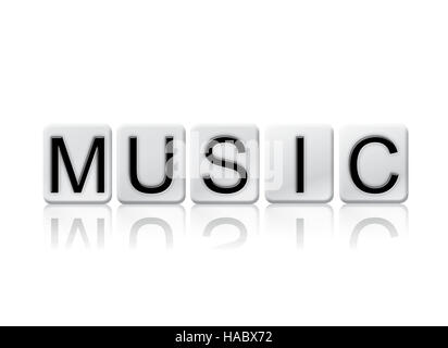 Das Wort "Musik" in Fliese Buchstaben auf einem weißen Hintergrund isoliert geschrieben. Stockfoto