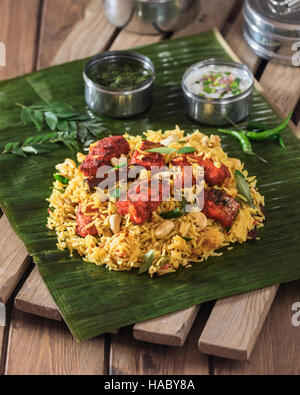 Malabar Fisch Biriyani. Kerala und Südindien Essen Stockfoto