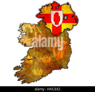 Ulster mit Grenzen und Flaggen der Provinzen auf der Karte von Irland Stockfoto