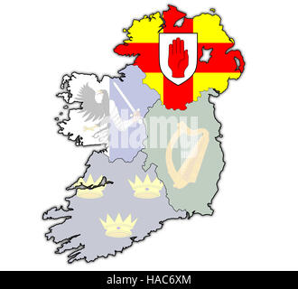 Ulster mit Grenzen und Flaggen der Provinzen auf der Karte von Irland Stockfoto