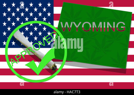 Wyoming auf Cannabis Hintergrund. Drogenpolitik. Legalisierung von Marihuana auf USA-Flagge, Stockfoto