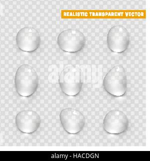 Wassertropfen realistische Set isolierte Elemente Design. Transparente Tropfen des flüssigen Wassers. Reine Regentropfen Vektor-Illustration Stock Vektor