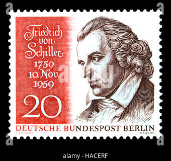 Deutsche Briefmarke (1959): Johann Christoph Friedrich von Schiller (1759-1805), deutscher Dichter, Philosoph, Arzt, Historiker und Dramatiker. Stockfoto