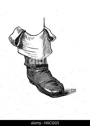 Schuhe, Mode vergangener Zeiten. Stiefel, Frankreich, 1793, historische Illustration, Holzschnitt Stockfoto