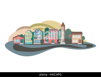 Bunte Natur flache Design-Landschaft, Stadtlandschaft, städtisch, Schatten Stock Vektor