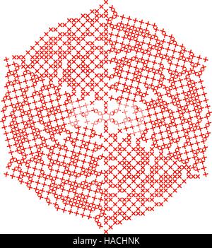 Abstrakte Weihnachten bestickte Schneeflocke isoliert auf weißem Hintergrund. Stock Vektor