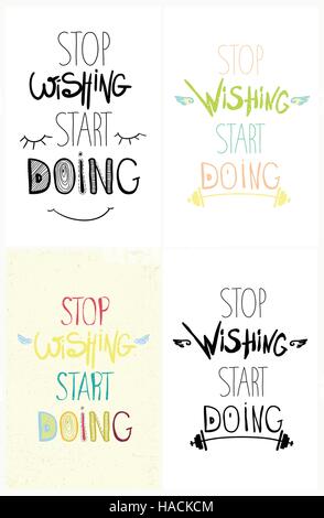 Reihe von bunten Hand fahren Grunge motivational poster Stock Vektor