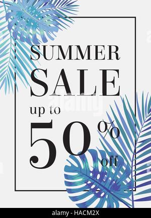 Summer-Sale bis Tu 50 Prozent Rabatt. Web-Banner oder Poster mit wat Stock Vektor