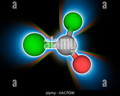Phosgen Phosgen. Molekülmodell anorganische Verbindung Phosgen (C.O.Cl2). Ein ...