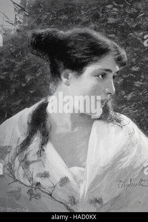 Porträt einer jungen, romantische Frau im Jahre 1880, Illustration veröffentlicht 1880 Stockfoto
