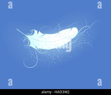 kunstvoll bemalten, weiße, leuchtende Feder Engel auf blauem Hintergrund Stock Vektor