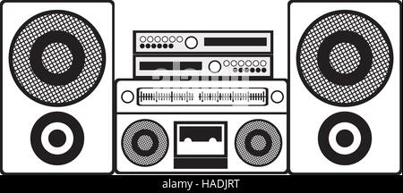 Kontur monochrom mit Soundsystem Stereo-Vektor-illustration Stock Vektor