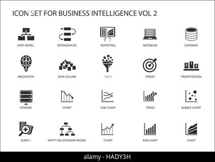 Business Intelligence (BI) Vektor Icon-set Stock Vektor