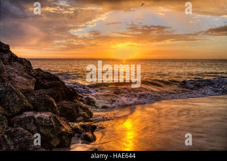 Quinns Rocks Strand Sonnenuntergang über dem indischen Ozean, Stockfoto