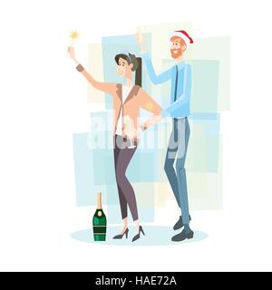 Geschäft paar frohe Weihnachten und Happy New Year Geschäftsleute Team Weihnachtsmütze Stock Vektor
