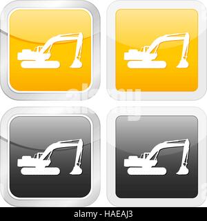 quadratisches Symbol Bagger setzen auf weißem Hintergrund. Vektor-Illustration. Stock Vektor