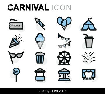 Flache Karneval Vektor-Icons set auf weißem Hintergrund Stock Vektor