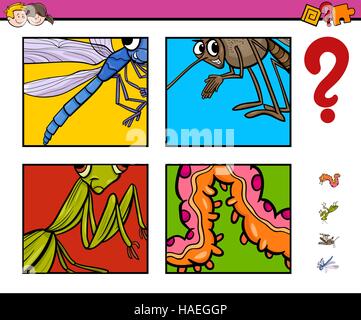 Cartoon-Illustration der erzieherischen Tätigkeit Spiel erraten Insekten für Kinder Stock Vektor