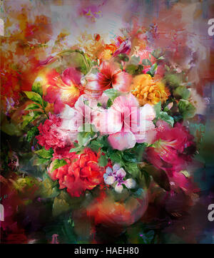 Abstrakte Aquarell Blumen. Bunte Frühlingsblumen Stockfoto
