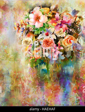 Abstrakte Aquarell Blumen. Bunten Frühling Stockfoto