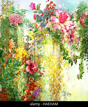 Abstrakte Aquarell Blumen. Bunten Frühling Stockfoto