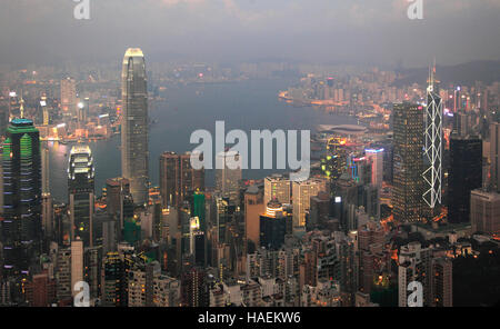 China, Hong Kong, Hafen, Skyline, Luftaufnahme, Panorama, Stockfoto
