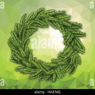 Grüne Weihnachtskranz auf abstrakte Mosaik Hintergrund. Vektor-Weihnachtsdekoration Stock Vektor