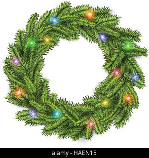 Adventskranz mit bunten Lichtern. Vektor Weihnachten Hintergrund. Stock Vektor